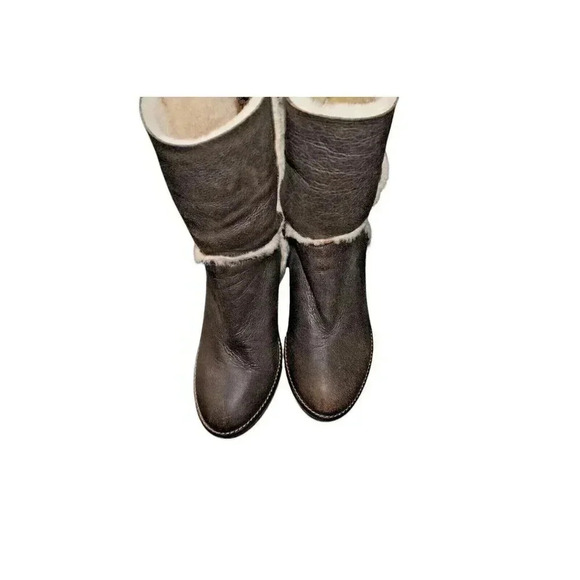 Moncler Brown Leather Merino Fur Boots Platform Wedge Booties 39 USA 8.5 - Picture 6 of 14